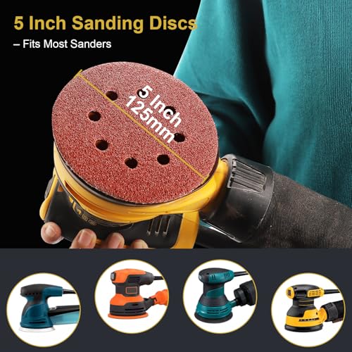 100 PCS 5 Inch Sanding Discs 240 Grit Hook and Loop Adhesive Round Sandpaper for Random Orbital Sander