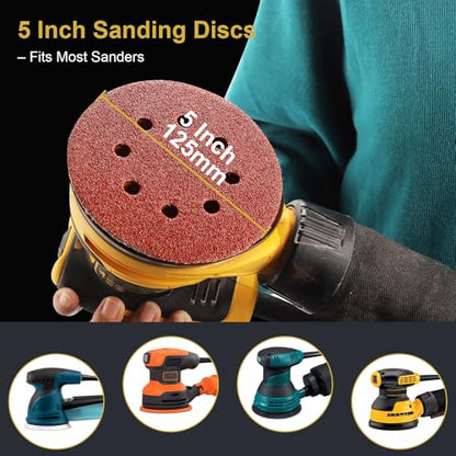 100 PCS 5 Inch Sanding Discs 240 Grit Hook and Loop Adhesive Round Sandpaper for Random Orbital Sander
