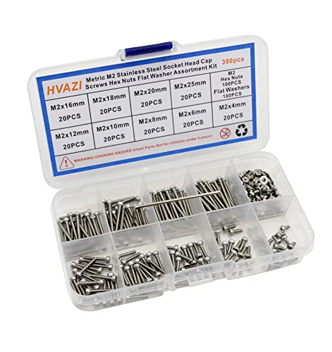 Metric M2 304 Stainless Steel Hex Socket Cap Screw Nut & Washer Kit - size: M2