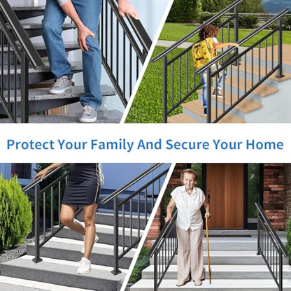 Upgrade 2 in 1 Stair Handrails, Adjustable 2 Pack 4 Step Deck Railing Kits - size: 4 Steps, style: Fence Set