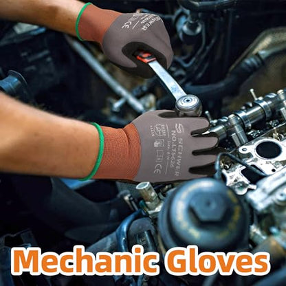 Schwer 3 Pairs Work Gloves Sandy Nitrile Coated, Touchscreen, LT5626, M - color: Grey, size: Medium