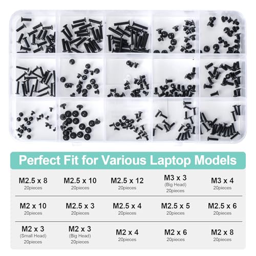 300Pcs Black Laptop Notebook Computer Replacement Screws Kit