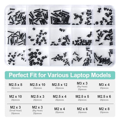 300Pcs Black Laptop Notebook Computer Replacement Screws Kit