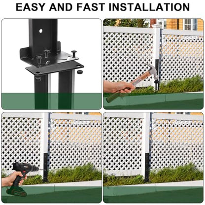 TOPZEA 2 Pack Fence Post Repair Kit, Heavy Duty Steel Stabilizer Stakes, Ground Anchors Spike to Fix Leaning/Tilted/Broken Wood Posts, Metal Support for Garden & Yard Fencing, Black