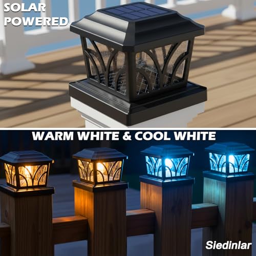 SIEDiNLAR Solar Post Cap Lights Outdoor Aluminum Glass 2 Modes 2 Pack Black - color: Black, size: 2 Pack