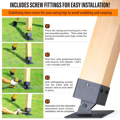 4-Pack Heavy Duty Swing Leveling Base Brackets 45-60 Angle Range Swing Set Brackets Stainless Steel Swing Anchor Leveling Kit Brackets Level on Uneven Ground Fits Grass Gravel and Hard Ground - color: Black, size: Base Brackets:4Pcs