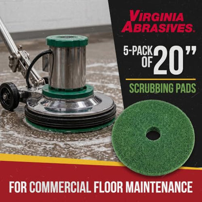 Green Floor Maintenance Pads, Deep Cleaning & Light Stripping, 20", 5-Pack - size: 20"
