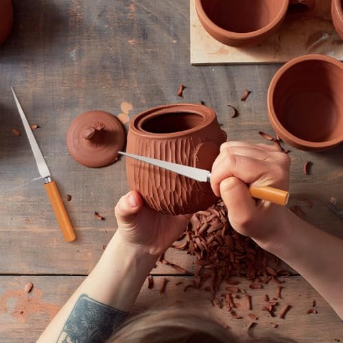 SHINEOFI 2Pcs Wooden Handle Fettling Knife,Carving Knife Set for Pottery Clay Sculpting,Precision Ceramic Carving Tools Sculpture Repair Tools with Ergonomic Handle for DIY Pottery Wood