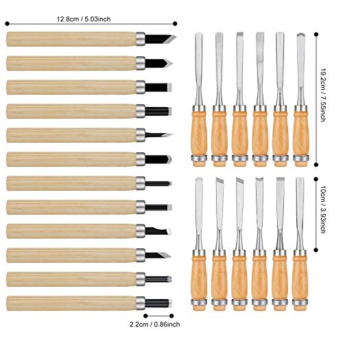 Calary 24Pcs Wood Carving Chisel Set - Kit Including Small and Large Size Wood Carver Set