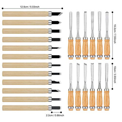 Calary 24Pcs Wood Carving Chisel Set - Kit Including Small and Large Size Wood Carver Set