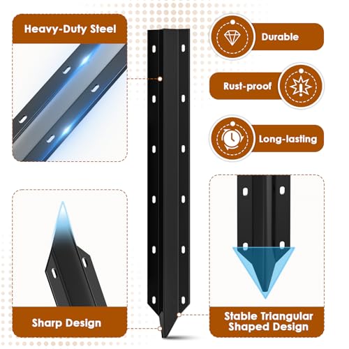 SDSNTE Steel Fence Post Repair Stakes for Fence Post Support, 10 Pcs