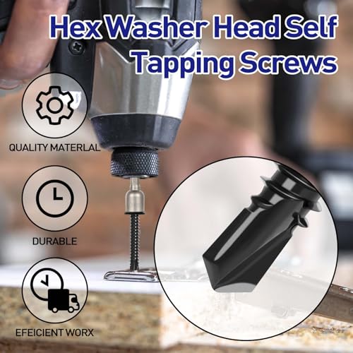 #10 x 1-1/2" Hex Washer Head Self Tapping Screws, TEK Screws, Self Drilling, Stainless Steel 410 Sheet Metal Screws, Black Finish, 100 PCS - color: Black, size: #10 x 1-1/2"