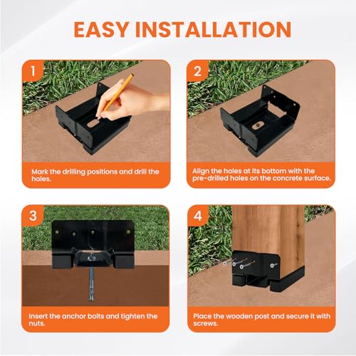 6PCS 6x6 Post Base for Concrete Heavy Duty Black E-Coated - color: Black, size: 6X6