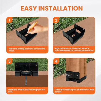 6PCS 6x6 Post Base for Concrete Heavy Duty Black E-Coated - color: Black, size: 6X6