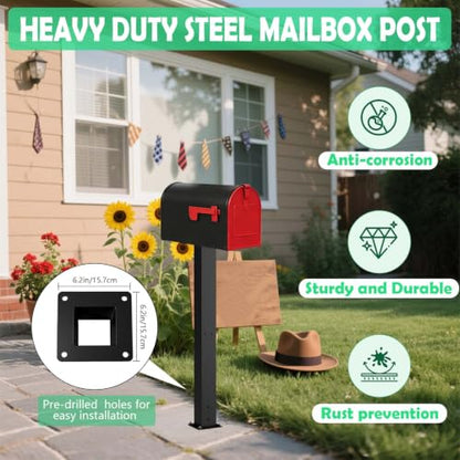 43" Heavy Duty Steel Mailbox Post with Base Plate