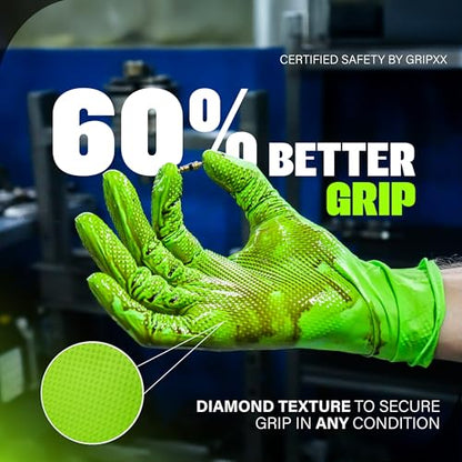 GRIPXX Herkules Grip Heavy Duty 8Mil Nitrile Gloves,3D Raised Diamond Texture-Latex & Powder Free-Industrial, Mechanic - color: Green, size: Small