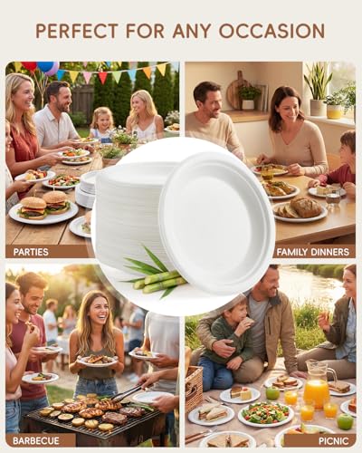 Goodluck 10 Inch White Compostable Sugarcane Paper Plates, 100 Pack - size: 10 inch