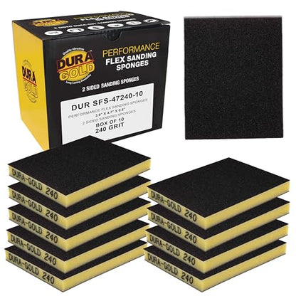 Dura-Gold Sanding Sponge for Wood, Metal, 240 Grit, 4.7" x 3.9", Box of 10 - style: 240 Grit