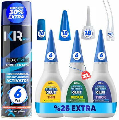 CA Glue with Activator 18x Thin Medium Thick Glue Kit 6X 16.9oz Accelerator - size: 6 Pack