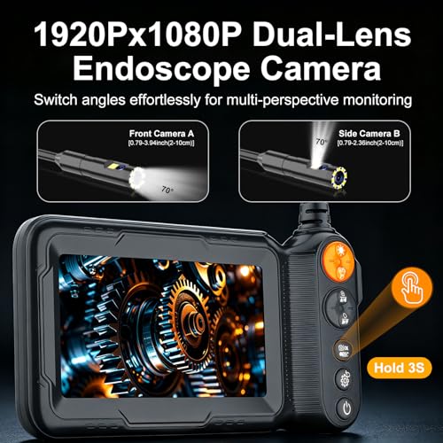 5" IPS 1920P HD Endoscope Camera with Light,Dual Lens Borescope