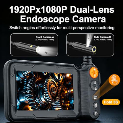 5" IPS 1920P HD Endoscope Camera with Light,Dual Lens Borescope