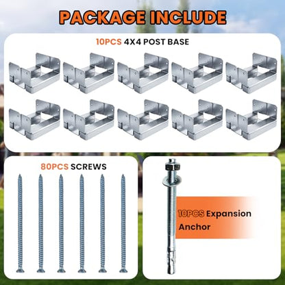 10PCS 4x4 Post Base for Concrete Adjustable Heavy Duty Silver E-Coated - color: Silver, size: 4X4
