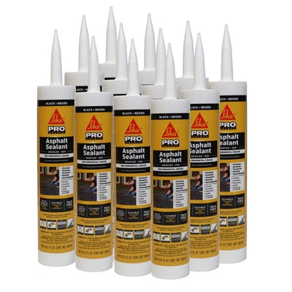 SIKA Sikaflex-410 Asphalt Sealant, Black, Self-Leveling Hybrid Sealant for Filling Cracks in Asphalt Driveways,Roadways and Pavements - 9 fl. oz. Cartridge,Fills Cracks up to 1.5 in. Wide(Pack of 12) - size: 12