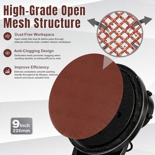 9 Inch Mesh Sanding Discs, 80-240 Grit Sandpaper for Drywall Sander