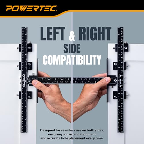 POWERTEC Cabinet Hardware Jig for Knobs & Pulls, Adjustable Drill Guide Template with 5mm Drill Bit, 1"–16" Centering Range, Metric & Imperial Scales for Cabinet Door & Drawer Installation (72427) - style: Cabinet Hardware Jig for Knobs & Pulls