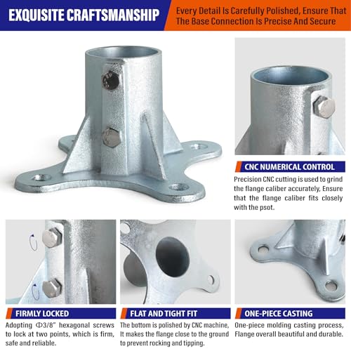 4Pack 2-1/2"(Actual: 2-3/8" OD) Chain Link Fence Post Base Flange Bracket Galvanized - size: 2 1/2"