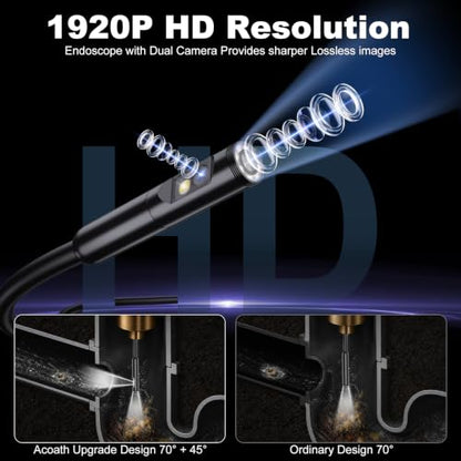 Dual-Lens Endoscope Camera with Light,1920P HD Borescope Inspection Camera