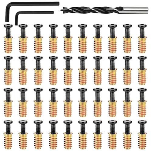 40PCS 1/4"-20x15mm Threaded Inserts for Wood with Bolts Kit - color: Threaded Inserts Bolt 40PCS+16PCS+26PCS