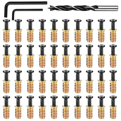 40PCS 1/4"-20x15mm Threaded Inserts for Wood with Bolts Kit - color: Threaded Inserts Bolt 40PCS+16PCS+26PCS