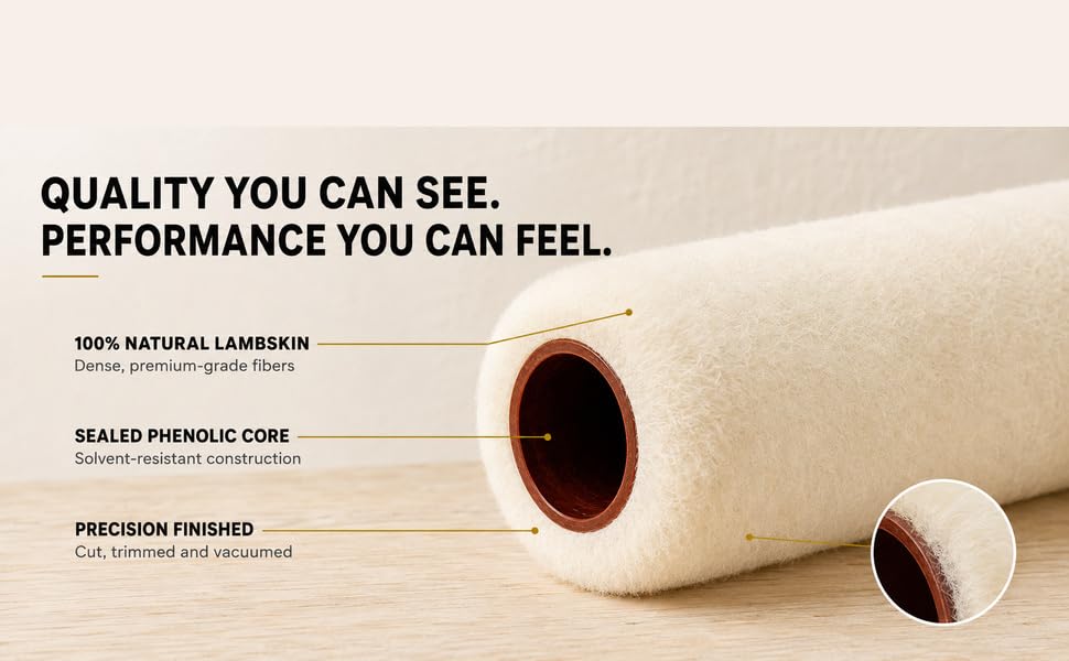 Tru-Lamb 9" Lambskin Paint Roller Covers – 100% Natural Lambswool Professional Roller for Oil & Latex Paint, Stain, Varnish & Sealers – Smooth Professional Finish (9 x 1" - 1 Pack)