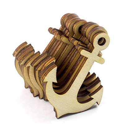 Summer-Ray 20pcs Laser Cut Wooden Veneer Anchor 4" Scrapbooking Embellishment - color: Natural, size: 4 inches