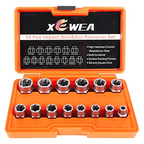 XEWEA 14PCS 3/8" Drive Impact Bolt Nut Extractor Set - size: 14PCS