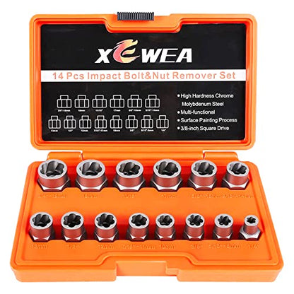 XEWEA 14PCS 3/8" Drive Impact Bolt Nut Extractor Set - size: 14PCS