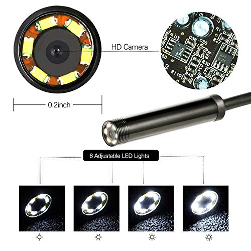 3 in 1 Endoscope Inspection Camera Borescope HD Camera Waterproof Snake Pipe Drain with 6 Adjustable Led Light Snake Cable USB Adapter for Android Phone Tablet Device(Size:2 M)