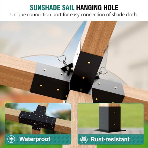 HAYOHRT Pergola Brackets, Woodworks Pergola Kit 4PC 3-Way Corner Bracket & 2PC 4-Way Bracket & 4PC Post Base for 4x4'' (Actual: 3.5x3.5'') Wood Beams Elevated Wood Stand Kit Pergola/Gazebo Kit - size: 4P 3-Way Bracket + 2P 4-Way Bracket + 4P Base
