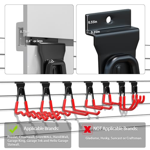 3-H Slatwall Hooks 10 Pack Heavy Duty Multi Sizes, Slatwall Accessories - color: Red, size: 10