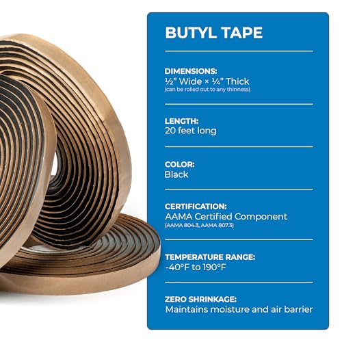 Second Skin Butyl Tape, 3 Roll (20ft x 1/2” x 1/4”), Black Sealant Tape - size: 3 Butyl Tape