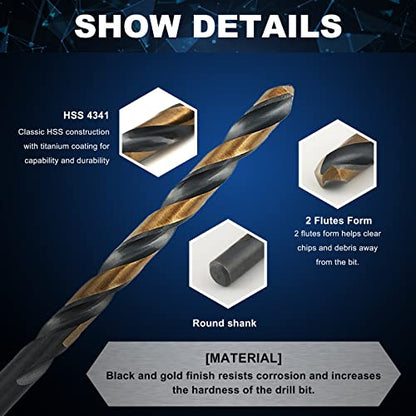 COMOWARE 60pcs Number Drill Bit Set, Wire Gauge #1 to #60, HSS M2 Drill Bit, 135° Split Point, Black and Gold Coated, Drill Bit Set for Metal/Plastic/Wood, with Index Case
