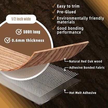 GSCIT Club Red Oak Edge Banding, 1/2 inch x 500ft roll of Wood Veneer Edge Banding Pre-glued Flexible, Wood Tape Banding for Cabinet Repair Furniture - color: Red Oak, size: 1/2"x 500ft