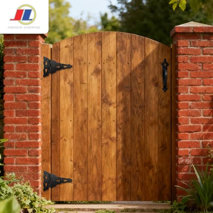 Gate Hinges, Heavy Duty T-Hinge, Wood Fence, Black - style: Wood Gate T