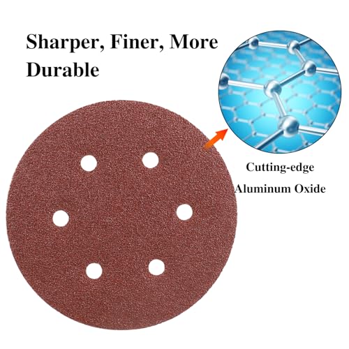 B BRESUCNY 6 Inch 150 Grit Sanding Discs, 50 PCS 6 Hole Hook and Loop Sandpaper, Round Aluminum Oxide Sand Paper Discs for Sander - style: 150 Grit