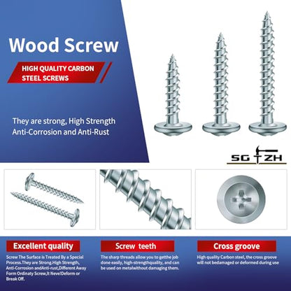 #8 x 1-1/2" Wood Screw 500Pcs Alloy Steel Standard Thread Truss Head Fast Self Tapping by SG TZH - color: Silver - Alloy Steel, size: #8 x 1-1/2"