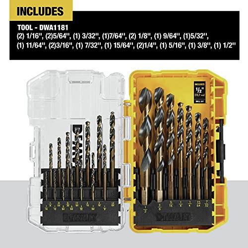 DEWALT Drill Bit Set, 21 Pc High Speed Steel DEWALT Bits, Black and Gold Oxide Coated, 135 Degree Split Point, 31 Degree Helix (DWA1181) - size: One Size
