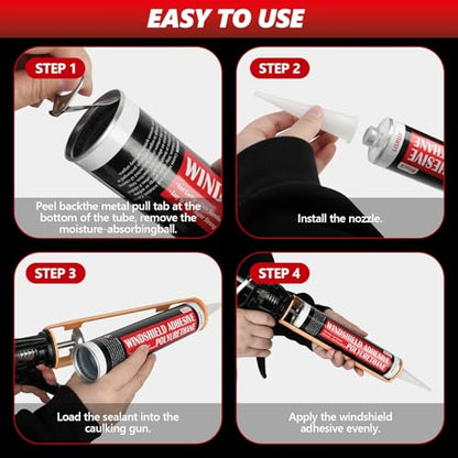 [2 Pack] Polyurethane Windshield Adhesive, Windshield Sealant Black - High Bond Strength, Quick Curing & Weather Resistant Automotive Glass Glue for Vertical & Overhead Application, 310ml - size: 2P