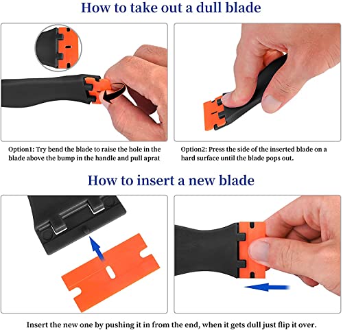 Plastic Razor Blade Scraper, Scraper Tool with 20 PCS Plastic Razor Blades for Removing Labels Adhesive Decals Sticker from Windows Glass (Black) - color: Black-1pcs