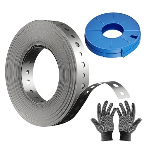 Metal Pipe Strap, 3/4 inch, 100 FT, Galvanized Hanger Strapping with Holes for Pipe Support, Flexible Trimming | Includes Storage Case & Gloves, Storage Case (100 FT 1Pack)